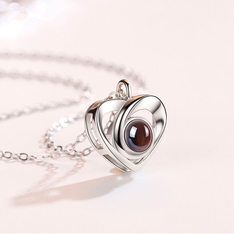 S925 Silver Photo Projection Necklace Heart Shaped