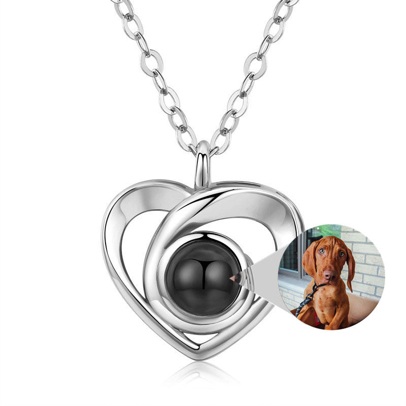 S925 Silver Photo Projection Necklace Heart Shaped