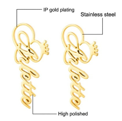 Stainless Steel Letter Monogram Earrings