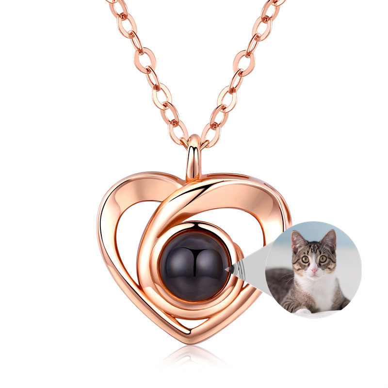 S925 Silver Photo Projection Necklace Heart Shaped
