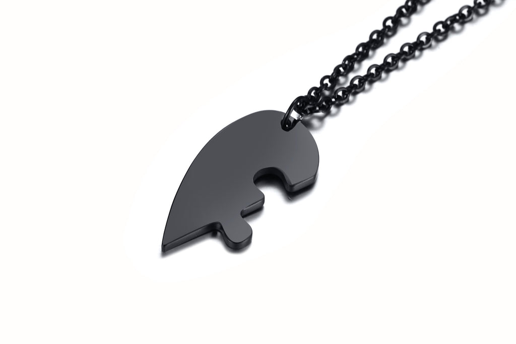 Titanium Steel Heart-Shaped Two-Piece Puzzle Necklace