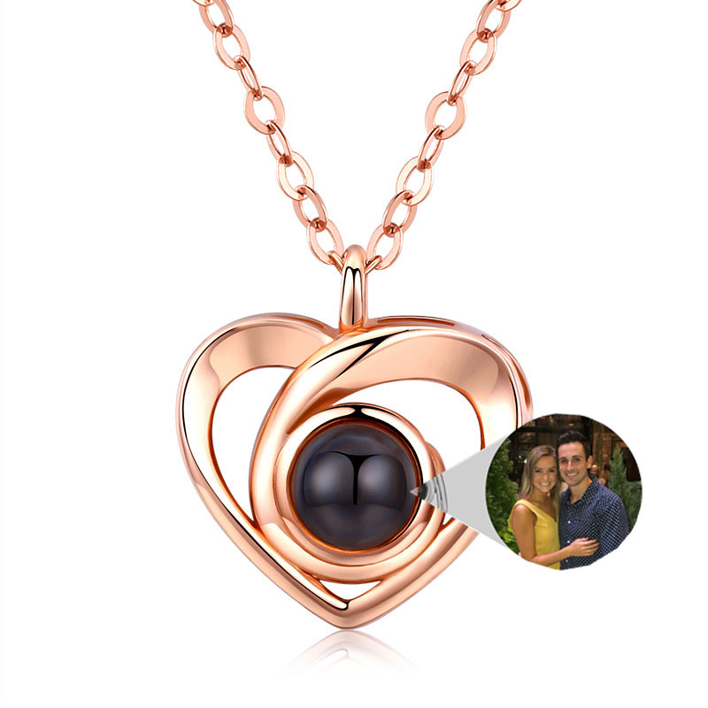 S925 Silver Photo Projection Necklace Heart Shaped