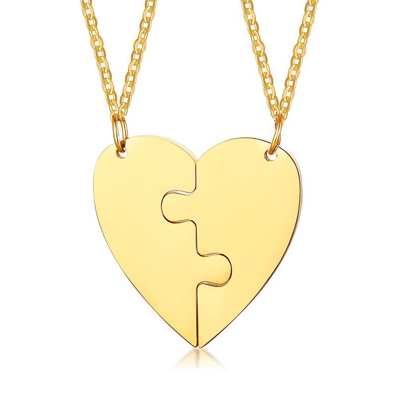 Titanium Steel Heart-Shaped Two-Piece Puzzle Necklace
