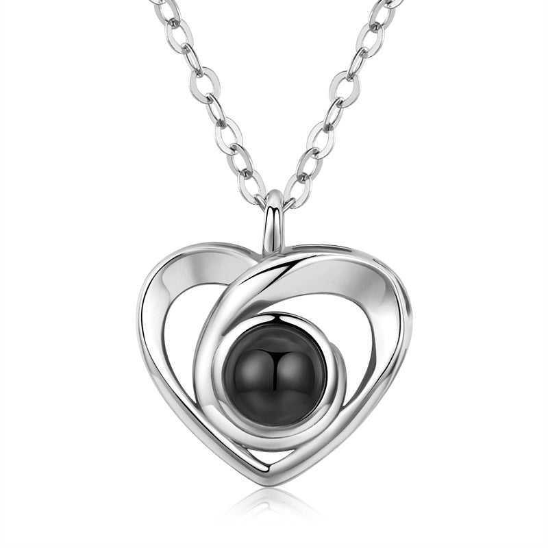 S925 Silver Photo Projection Necklace Heart Shaped