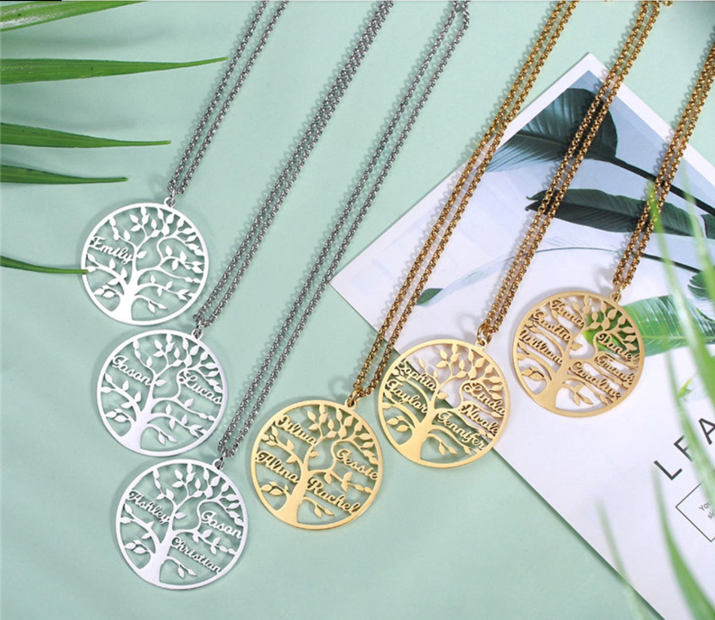 Family Tree Name Necklace Stainless Steel