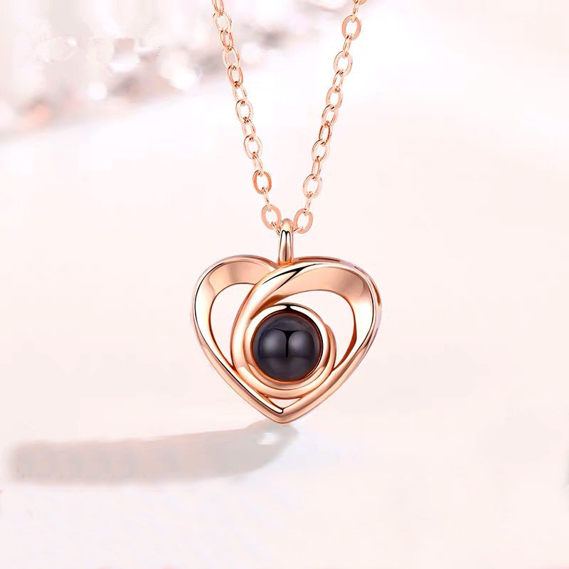 S925 Silver Photo Projection Necklace Heart Shaped