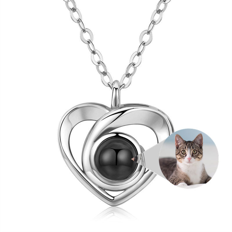 S925 Silver Photo Projection Necklace Heart Shaped
