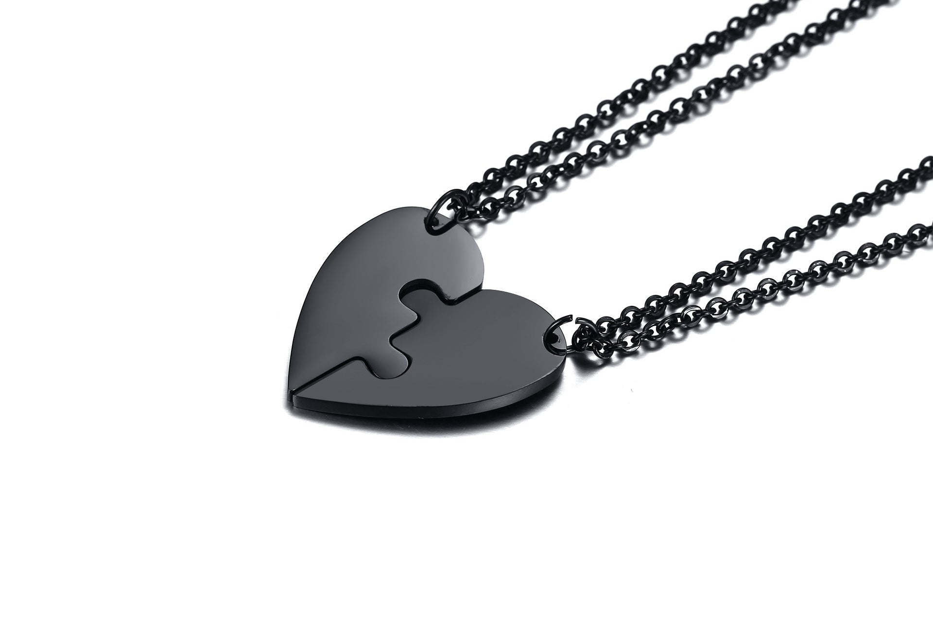 Titanium Steel Heart-Shaped Two-Piece Puzzle Necklace