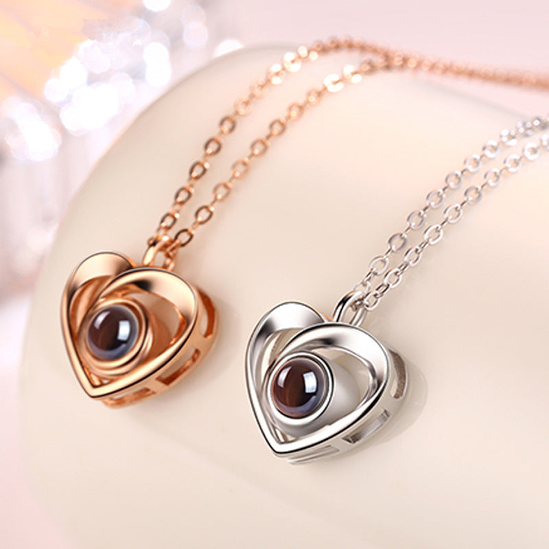 S925 Silver Photo Projection Necklace Heart Shaped