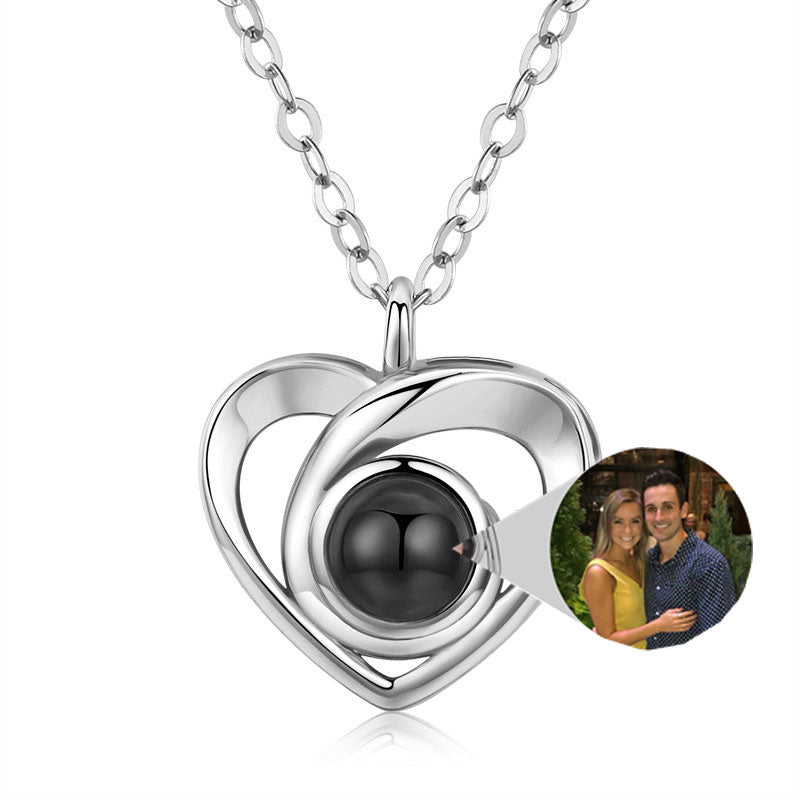 S925 Silver Photo Projection Necklace Heart Shaped