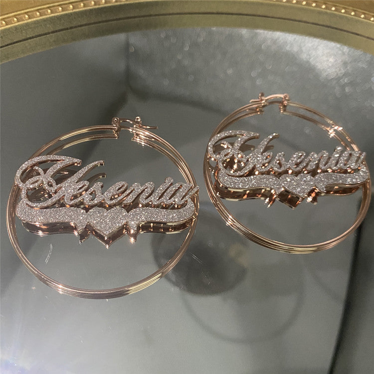 Stainless Steel Zircon Name Earrings Personalized