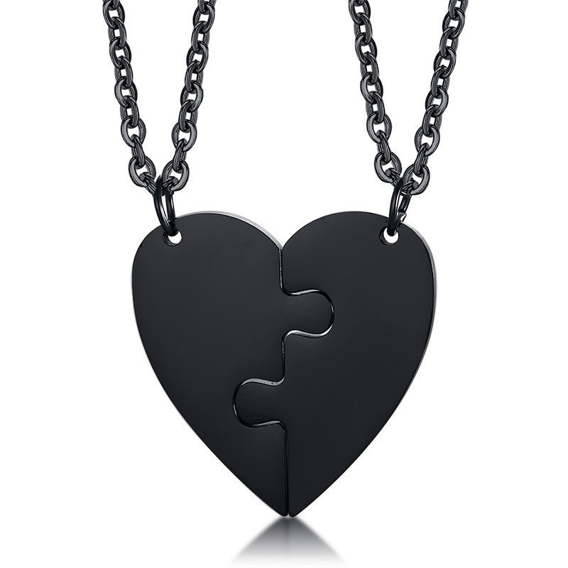 Titanium Steel Heart-Shaped Two-Piece Puzzle Necklace