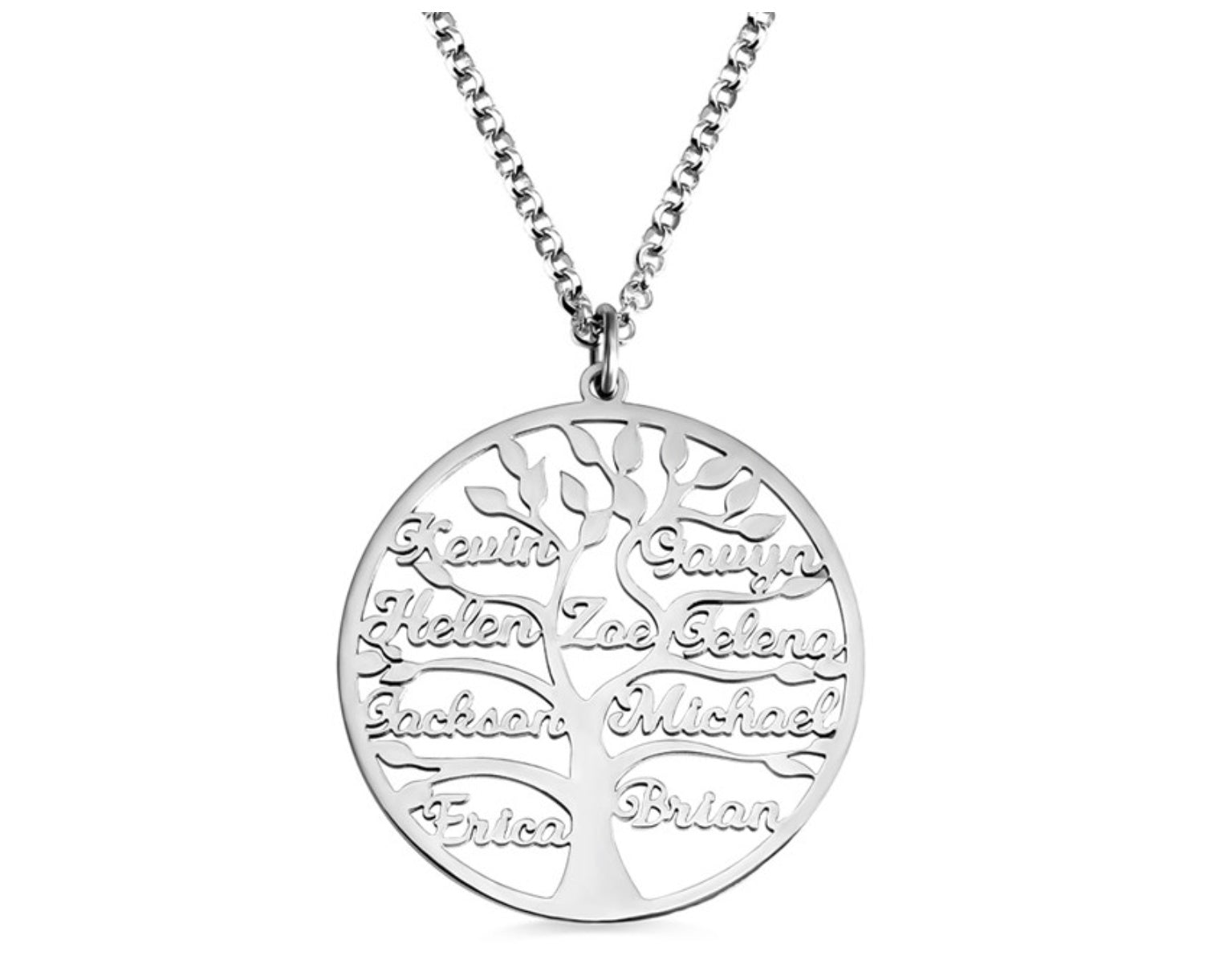 Family Tree Name Necklace Stainless Steel