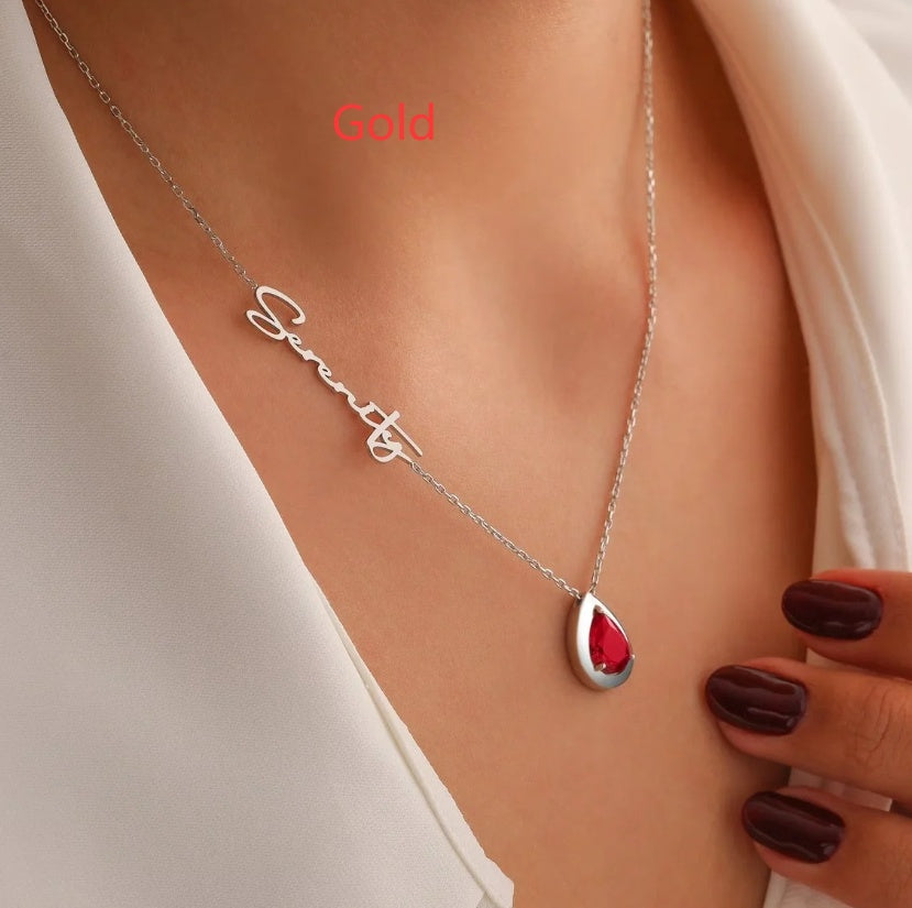 Birthday Stone Letter Necklace