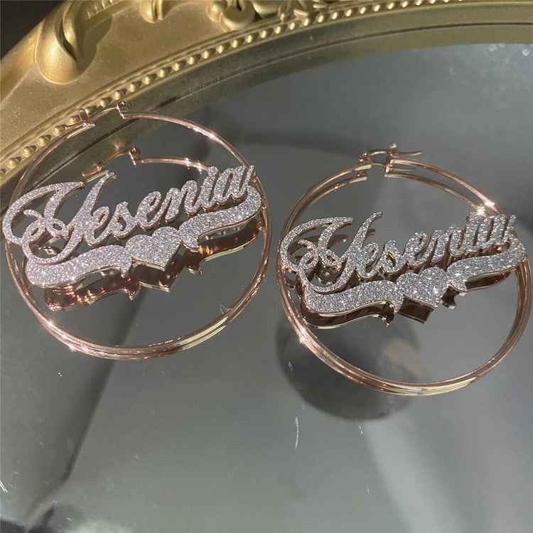 Stainless Steel Zircon Name Earrings Personalized