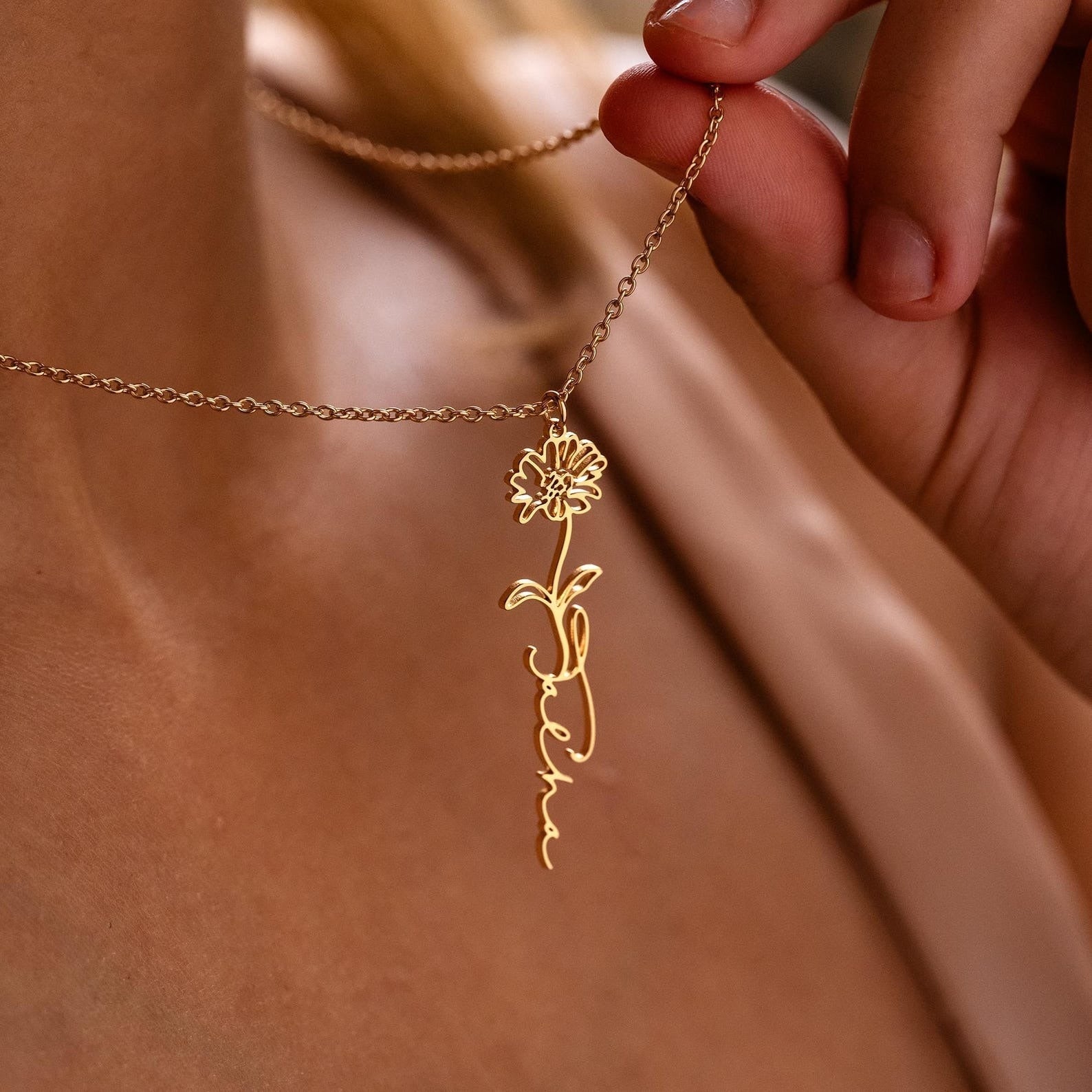 Birthday Flower Name Necklace