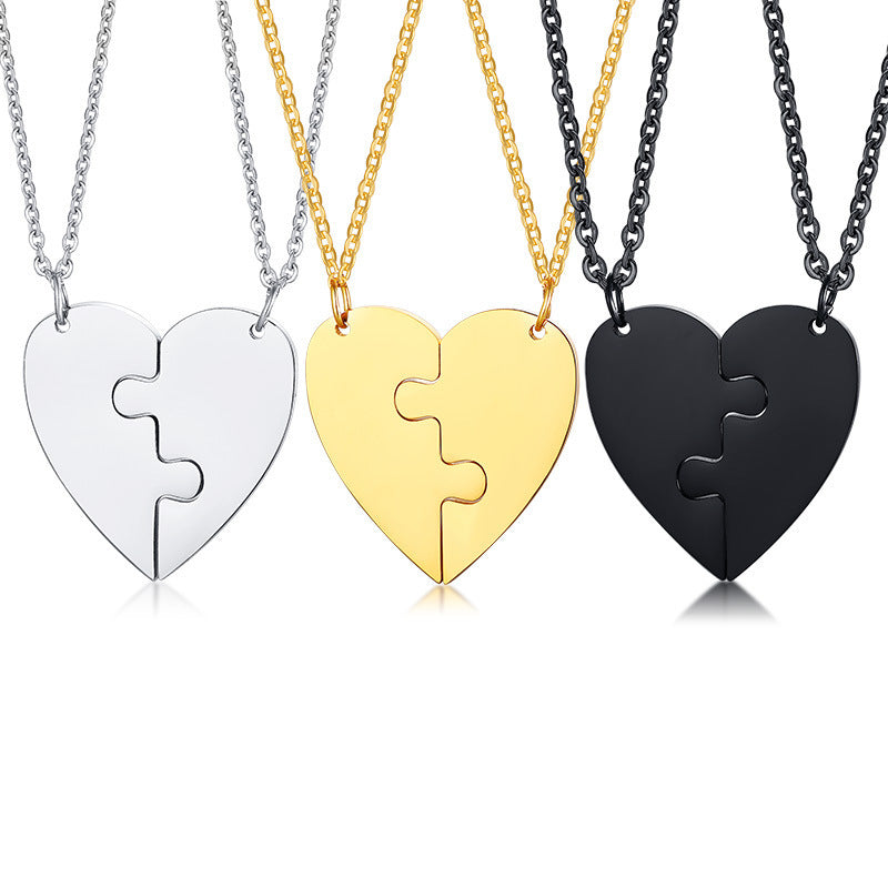 Titanium Steel Heart-Shaped Two-Piece Puzzle Necklace