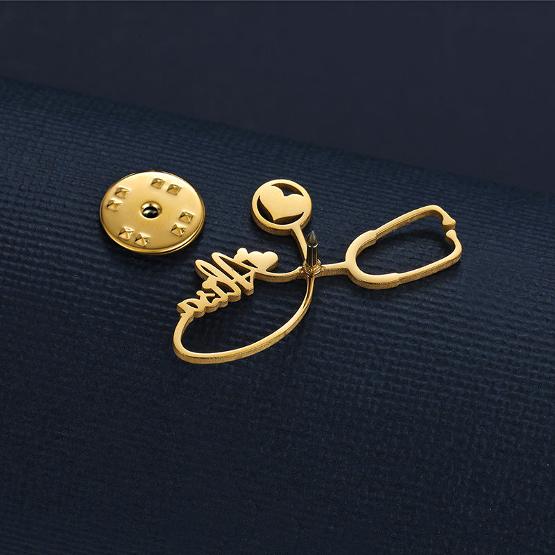Stainless Steel Custom Stethoscope Brooch Medical Professional