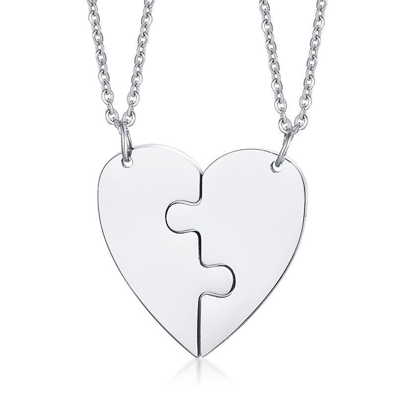 Titanium Steel Heart-Shaped Two-Piece Puzzle Necklace