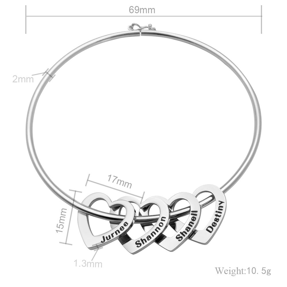 Titanium Steel Hollow Heart Charm Bracelet