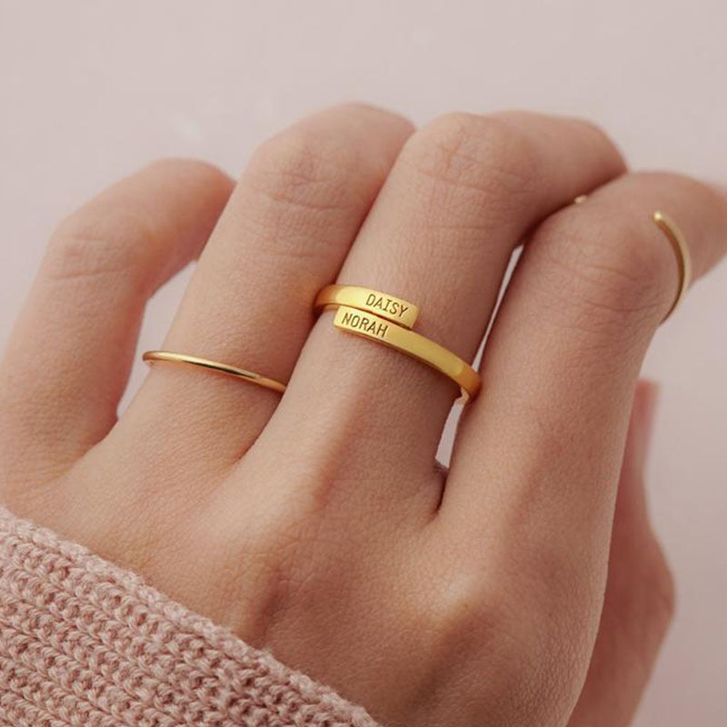 Couple Custom Name Ring Gold Plated