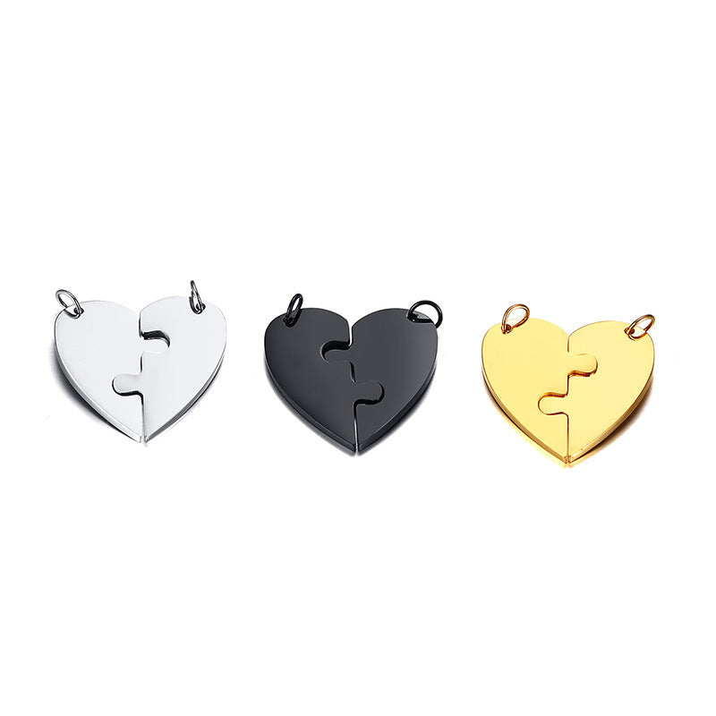 Titanium Steel Heart-Shaped Two-Piece Puzzle Necklace