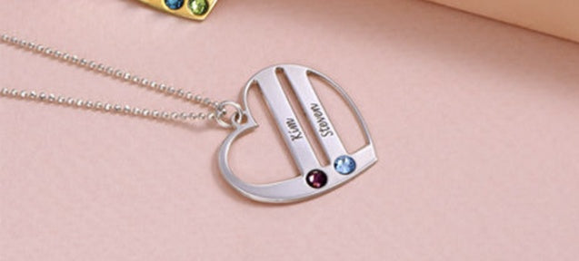 Custom Engraved Name S925 Silver Birthstone Necklace