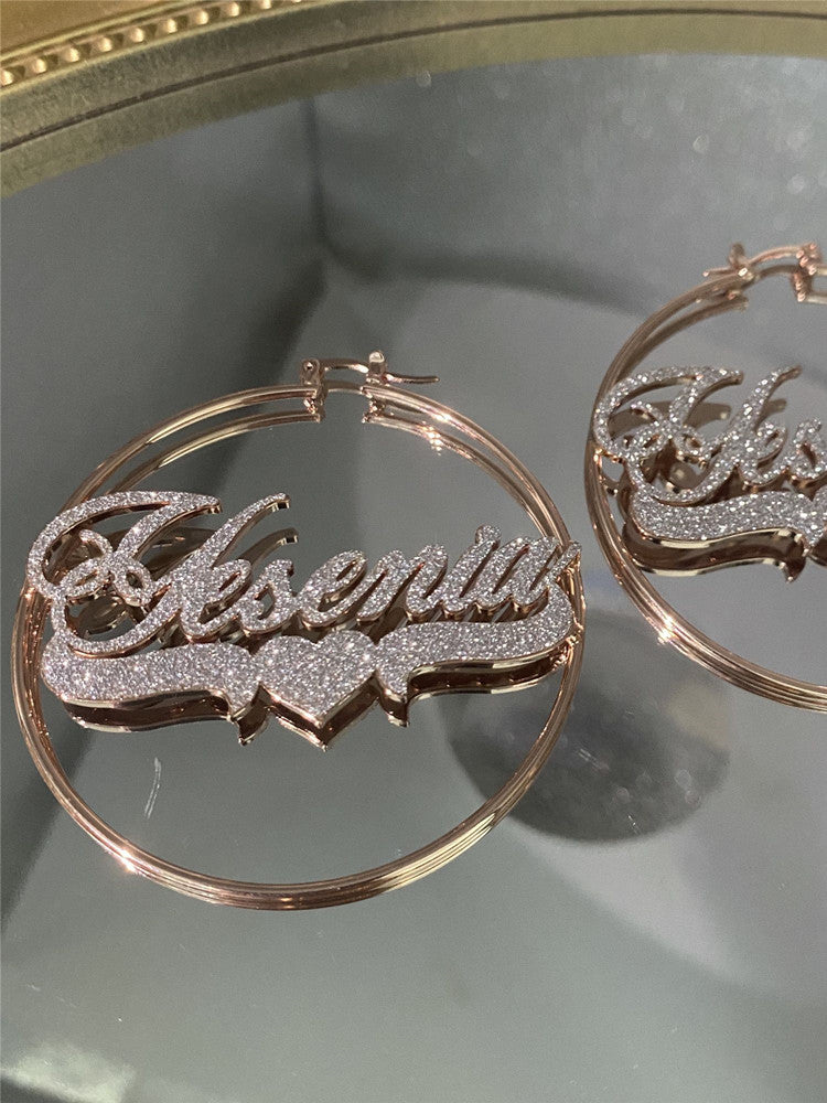 Stainless Steel Zircon Name Earrings Personalized